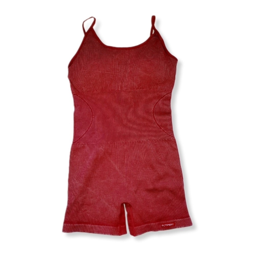 NWT PrettyLittleThing Red Acid Wash Seamless Gym Unitard Sz XXL